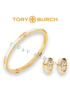 Stunning tory burch serif bangle bracelet and earring set
